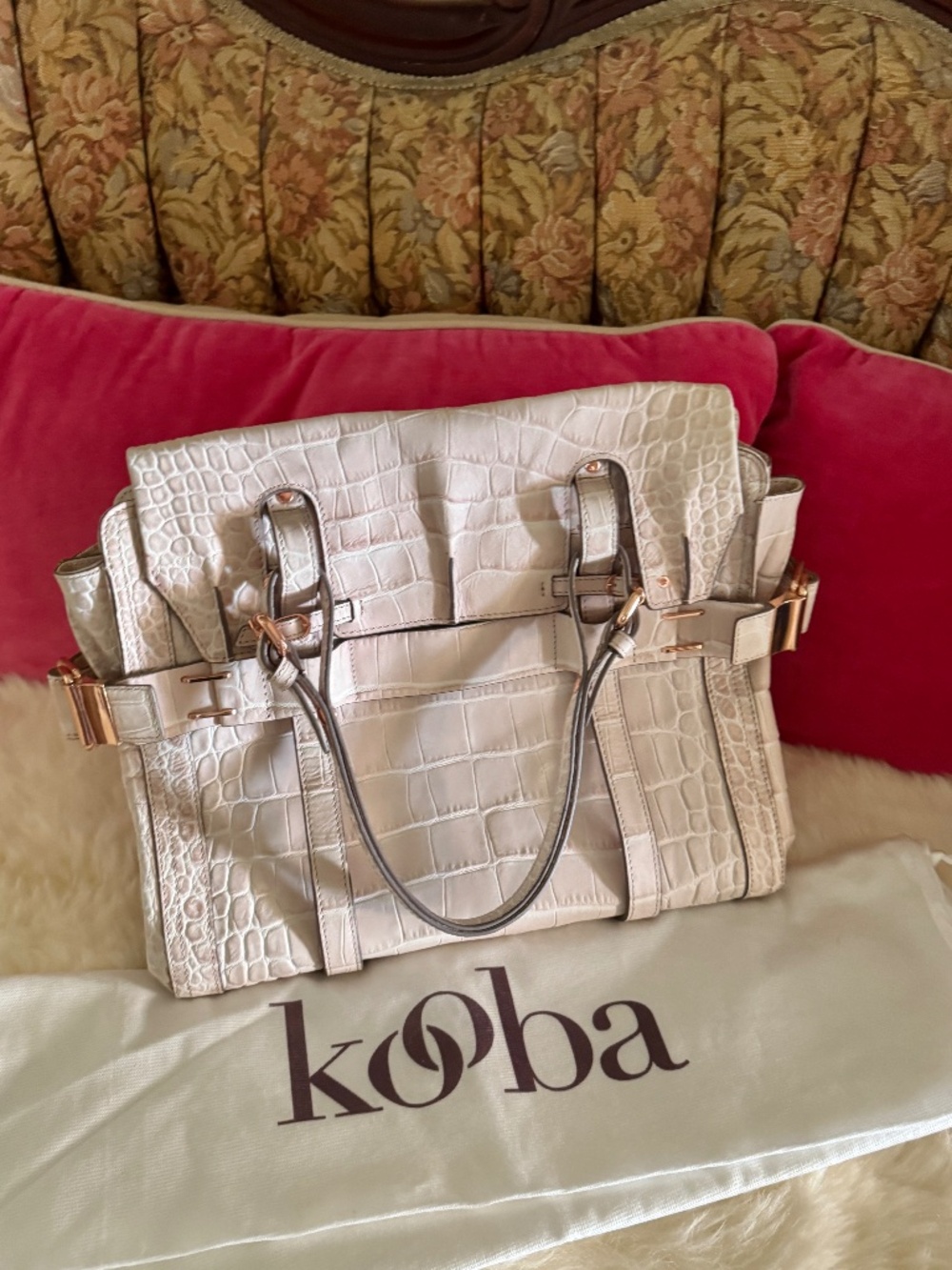 Kooba Bag Sabrina Blush Pink Croc-Print Tote Crocodile Gossip Girl purse NWT